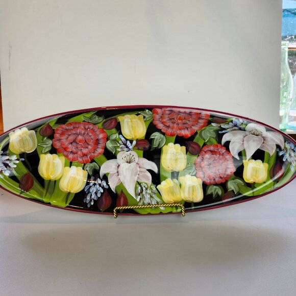 Stunning Lesal Studio Hand-Painted Floral Serving Platter - Picture 1 of 8